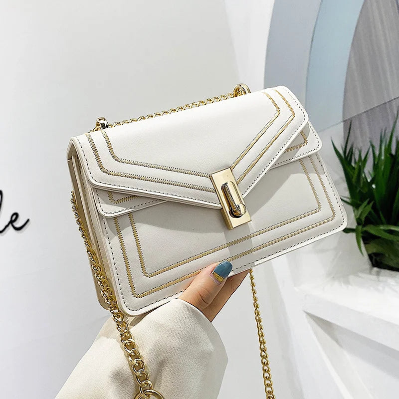 Women's Leather Square Crossbody Bag with Chain Strap