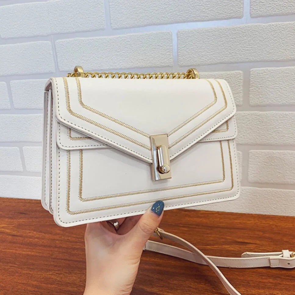 Women's Leather Square Crossbody Bag with Chain Strap