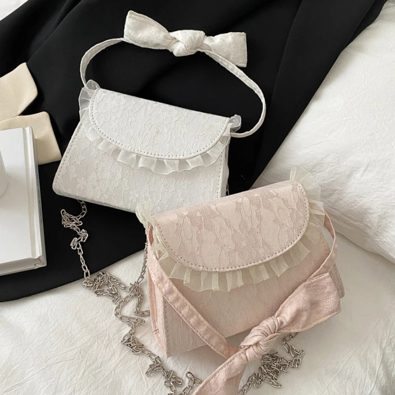 Embossed Lace Up Bow Handle Women Shoulder Bag