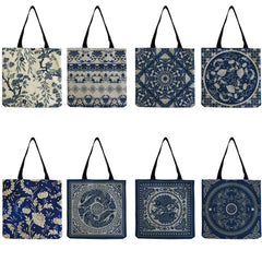 Floral Porcelain Geometry Shoulder Bag Ladies Casual Book Tote