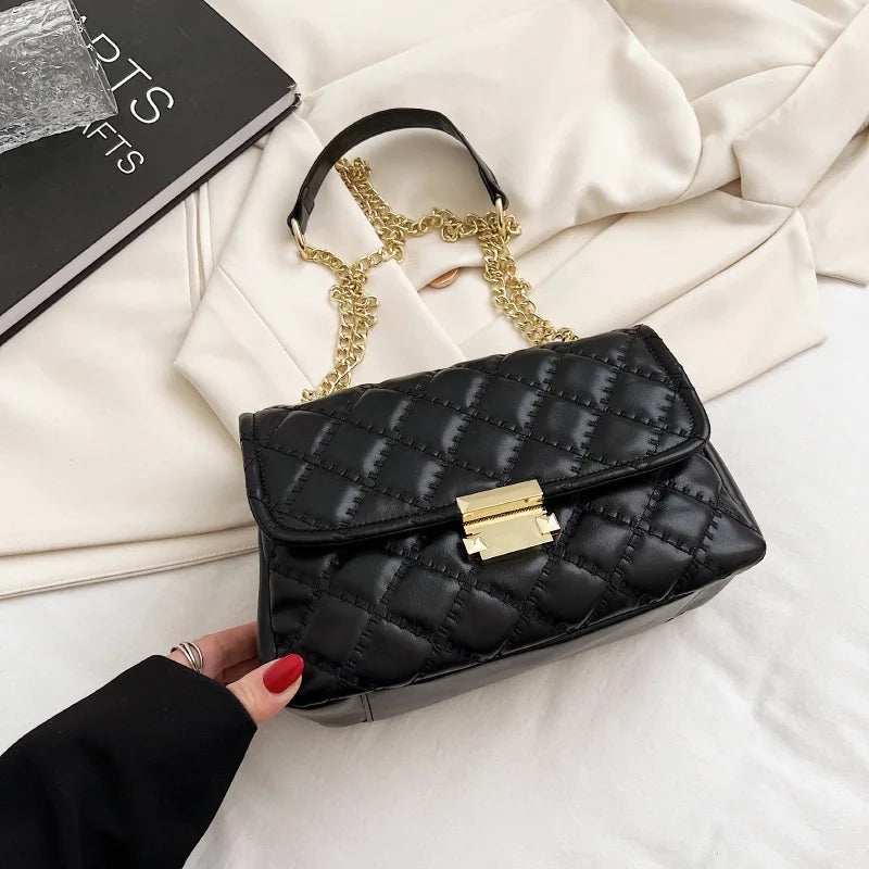 PU Leather Handbags for Women Shoulder Bags Female Soft Diamond Lattice Thread