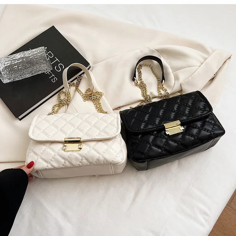 PU Leather Handbags for Women Shoulder Bags Female Soft Diamond Lattice Thread