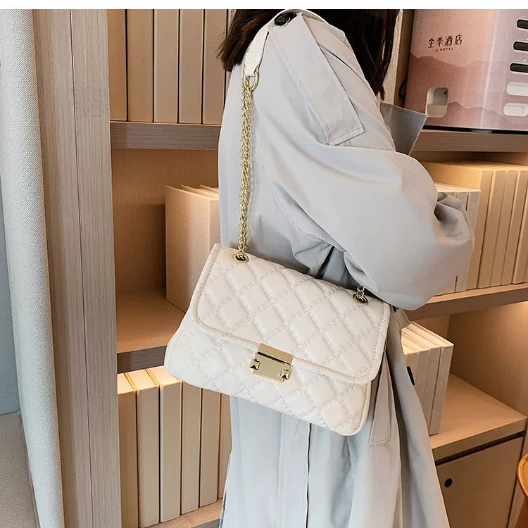 PU Leather Handbags for Women Shoulder Bags Female Soft Diamond Lattice Thread