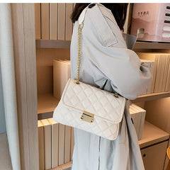 PU Leather Handbags for Women Shoulder Bags Female Soft Diamond Lattice Thread