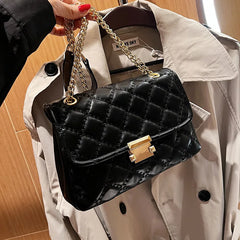PU Leather Handbags for Women Shoulder Bags Female Soft Diamond Lattice Thread