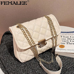 PU Leather Handbags for Women Shoulder Bags Female Soft Diamond Lattice Thread