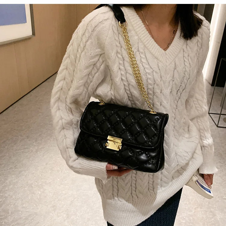 PU Leather Handbags for Women Shoulder Bags Female Soft Diamond Lattice Thread