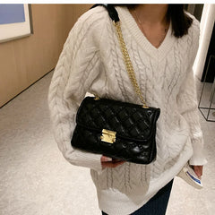 PU Leather Handbags for Women Shoulder Bags Female Soft Diamond Lattice Thread