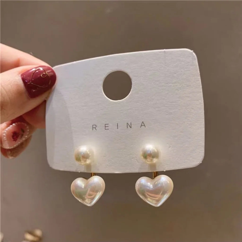 Pearl Heart Dangle Earrings Drop Earings Female Jewelry
