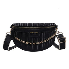 Striped PU Leather Chain Waist Bag for Women Fanny Pack Female