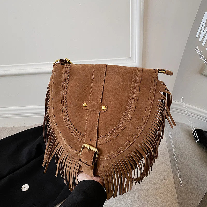 Temperament Shoulder Bag Women's Handbags Tassel Saddle Bag