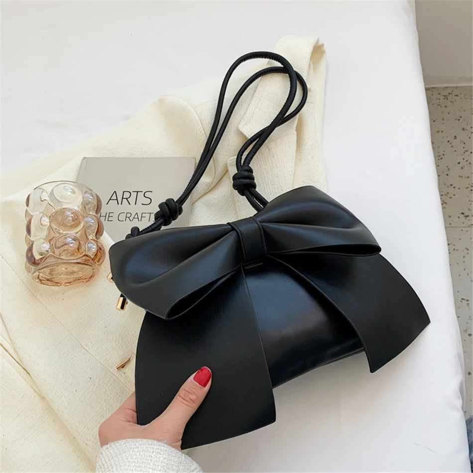 Women's Bow Underarm Bag Leather Shoulder Messenger Bags for Women Lady Purses