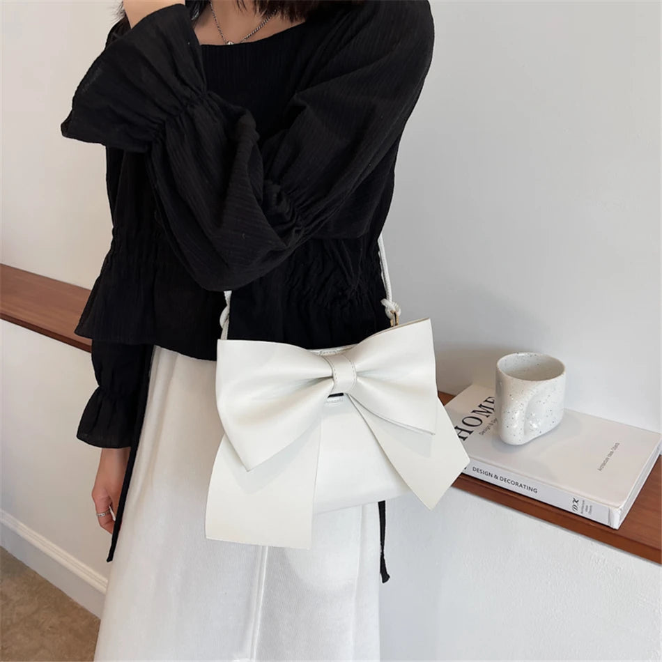 Women's Bow Underarm Bag Leather Shoulder Messenger Bags for Women Lady Purses