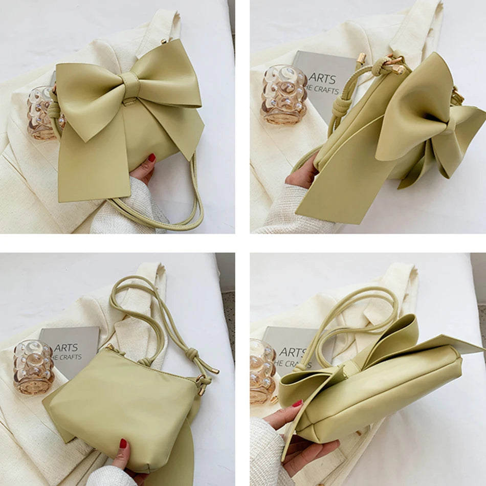 Women's Bow Underarm Bag Leather Shoulder Messenger Bags for Women Lady Purses