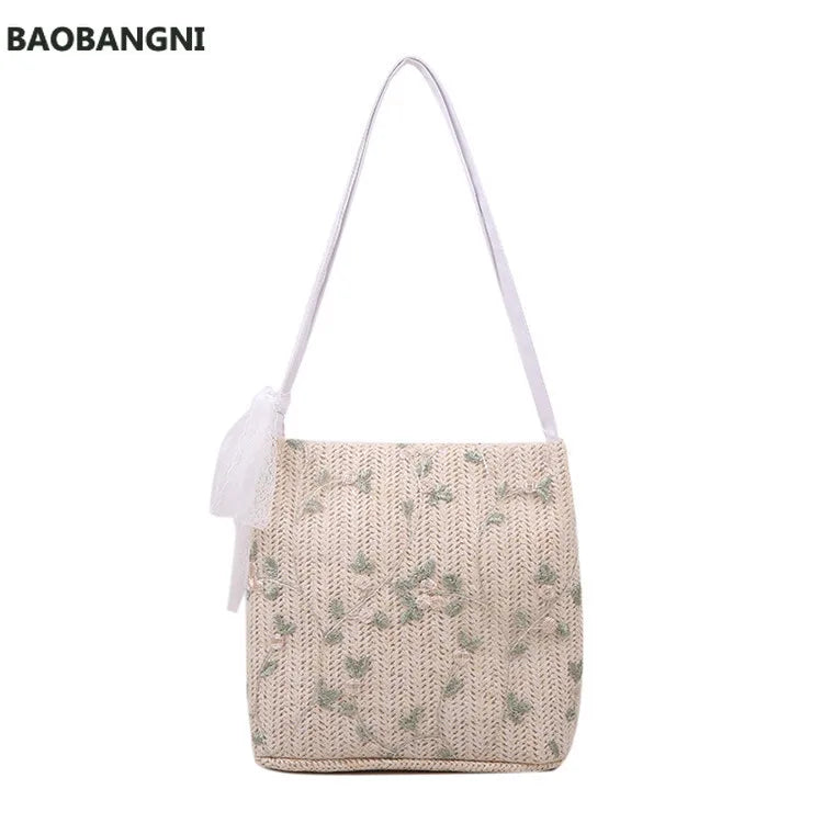 Fashion Straw Shoulder Bag Knitted Beach Handbag