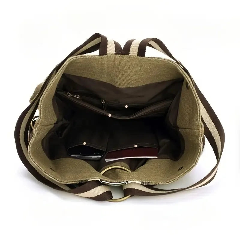Embroidered Canvas Backpack, Women's Niche Bucket Bag