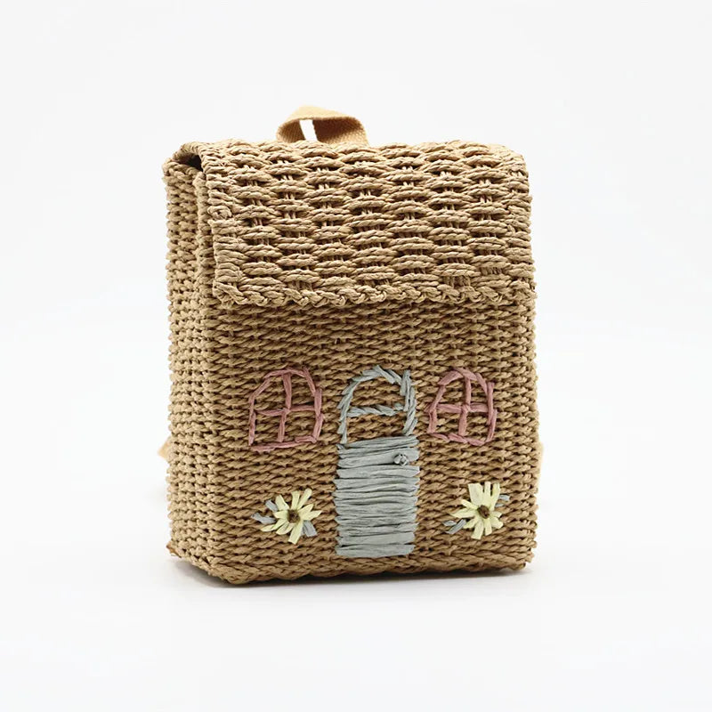 Embroidered Style Straw Bag with Hand Woven Backpack