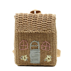 Embroidered Style Straw Bag with Hand Woven Backpack