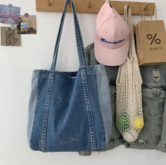 Embroidery Casual Tote Shoulder Bags Canvas Jeans Messenger Bags Soft Student La