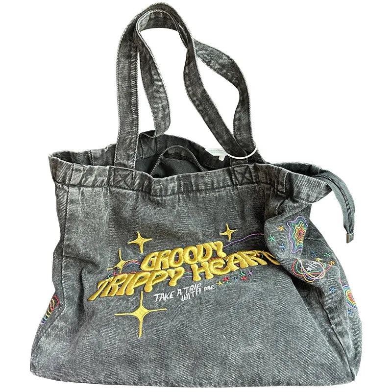 Denim Crossbody Bag for Women Travel Zipper Handbag Tote