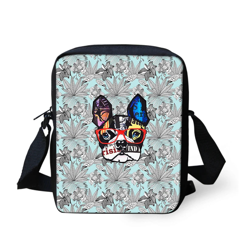 English Bulldog Prints Girl Small Travel Messenger Bag