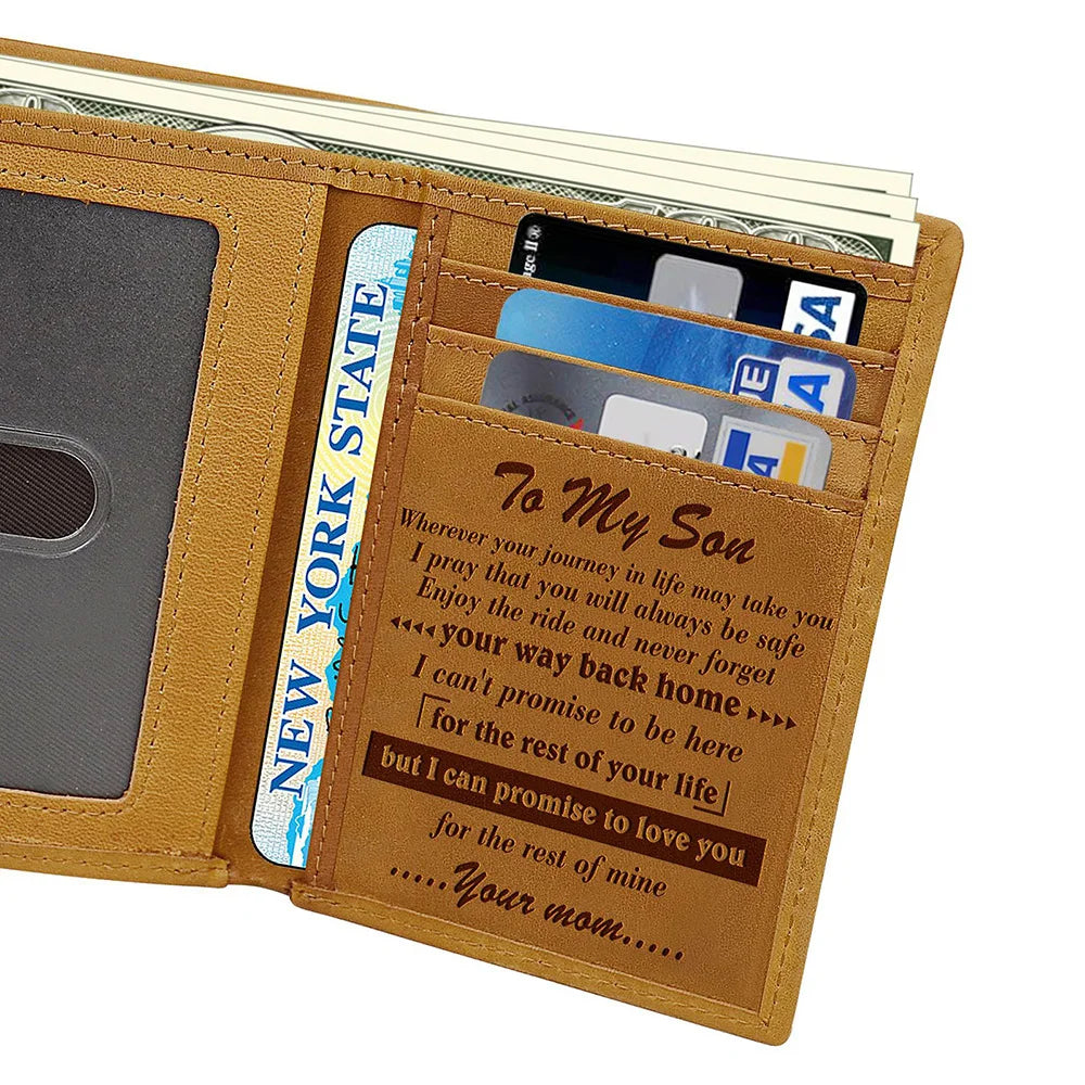 Engraved Trifold Wallet Gift To My Son/Man/Husband Genuine Leather Wallet TY66