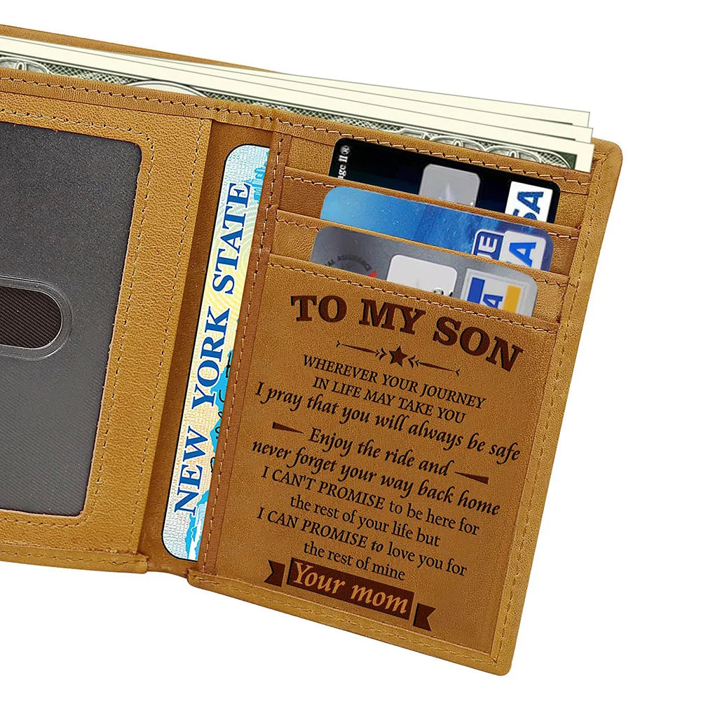 Engraved Trifold Wallet Gift To My Son/Man/Husband Genuine Leather Wallet TY66