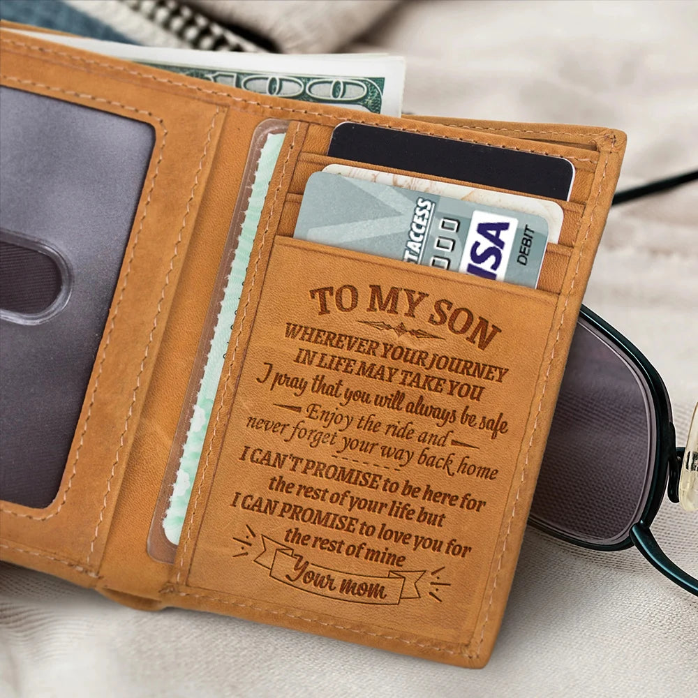 Engraved Trifold Wallet Gift To My Son/Man/Husband Genuine Leather Wallet TY66