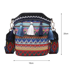 Ethnic Women Shoulder Crossbody Bag with Woven Tassels