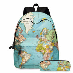 Europe & America Map School Bags for Girls Waterproof Bookbag