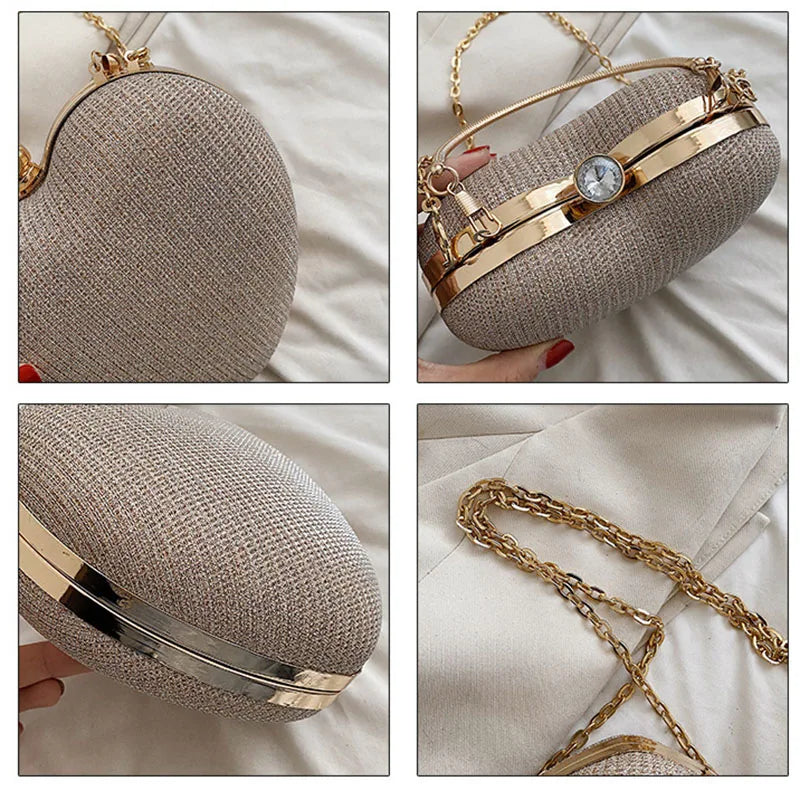 Heart Shaped Evening Clutch Diamonds Wedding Tote Bag