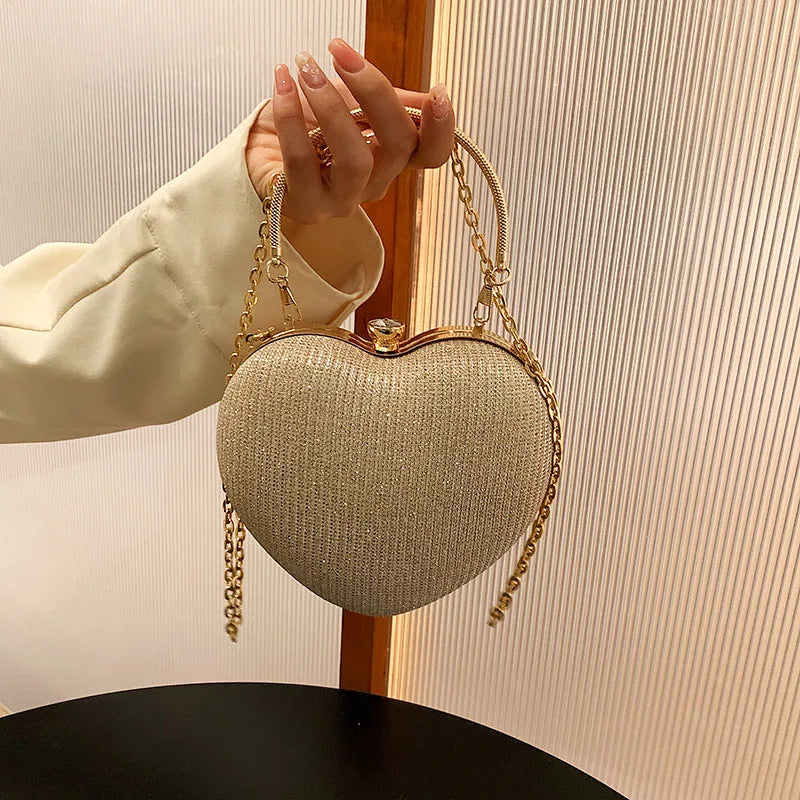 Heart Shaped Evening Clutch Diamonds Wedding Tote Bag