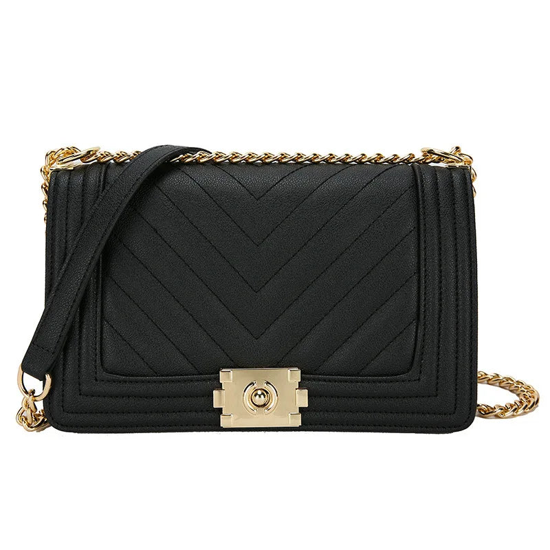European Style Women's Shoulder Bag Stripes Lock Chain Large Capacity