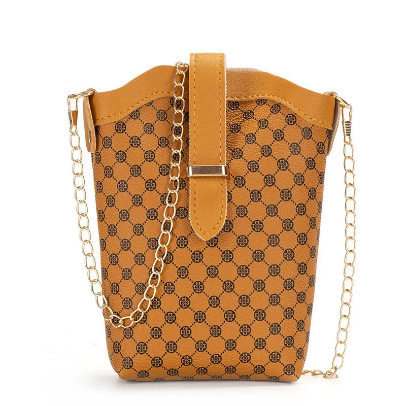 Retro Printing Mini Bucket Bag Chain Handbag