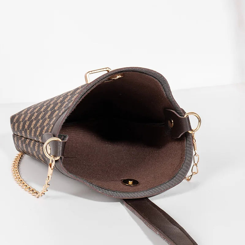 Retro Printing Mini Bucket Bag Chain Handbag