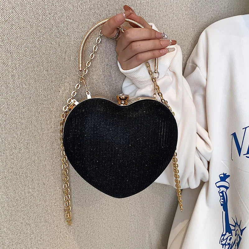 Evening Bags Chain Rhinestone Shoulder Bag Heart Small Crossbody Bags