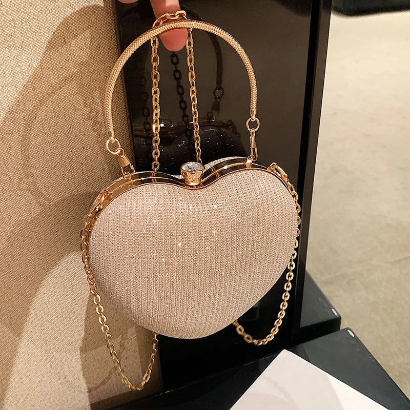 Evening Bags Chain Rhinestone Shoulder Bag Heart Small Crossbody Bags