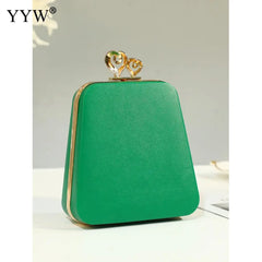 Evening Leather Clutch Purse with Chain Sling Shoulder Strap