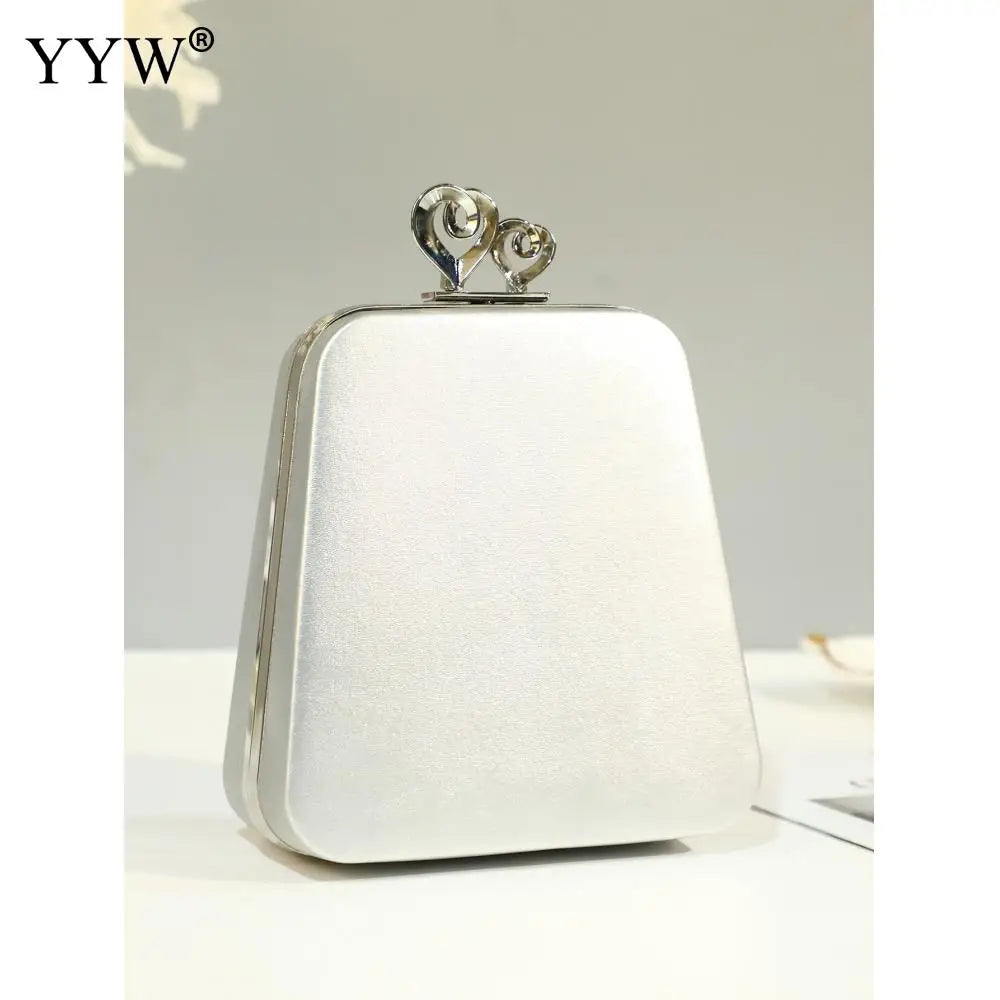 Evening Leather Clutch Purse with Chain Sling Shoulder Strap