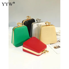 Evening Leather Clutch Purse with Chain Sling Shoulder Strap