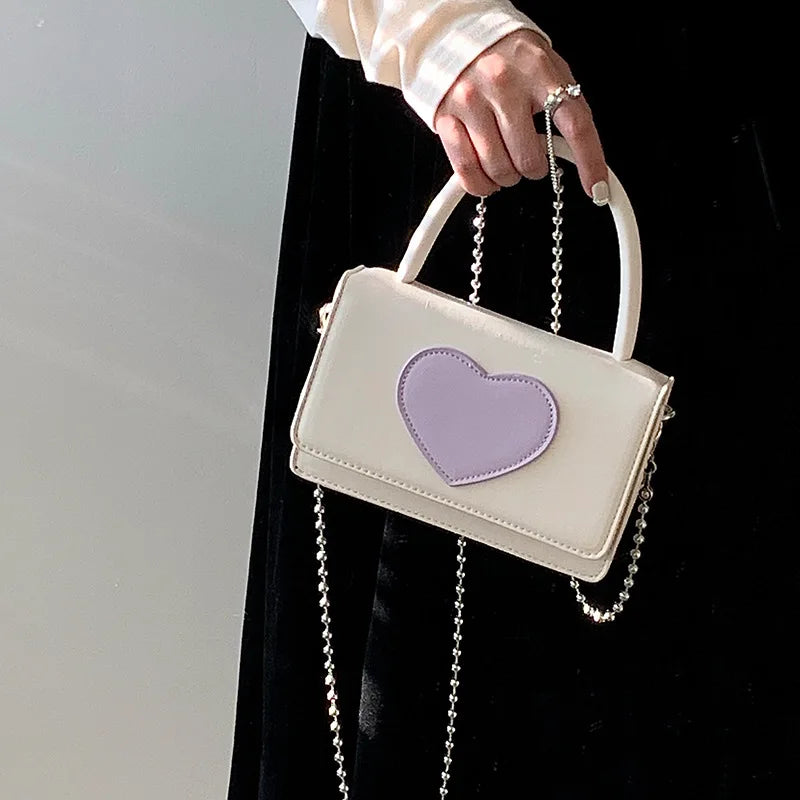 Women's Pu Leather Heart Chain Crossbody Bag