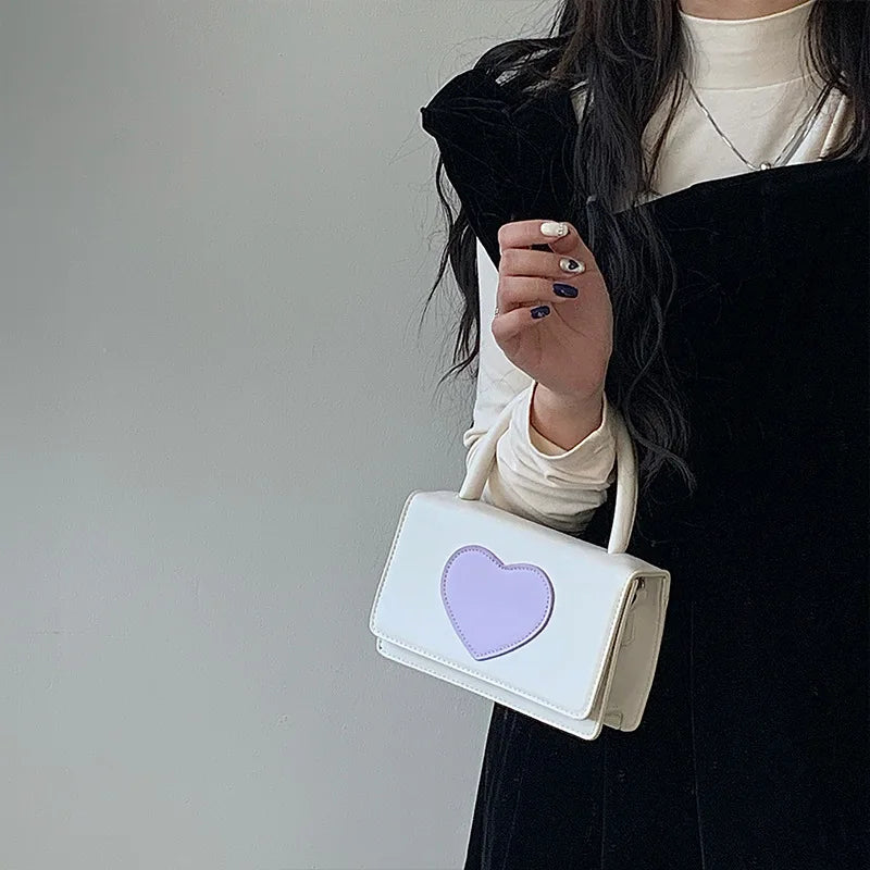 Women's Pu Leather Heart Chain Crossbody Bag