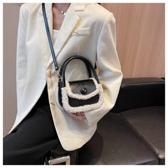 Winter Small Tote Panelled Faux Fur Purse PU Leather Shoulder Bag