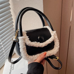 Winter Small Tote Panelled Faux Fur Purse PU Leather Shoulder Bag