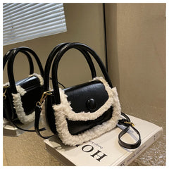 Winter Small Tote Panelled Faux Fur Purse PU Leather Shoulder Bag
