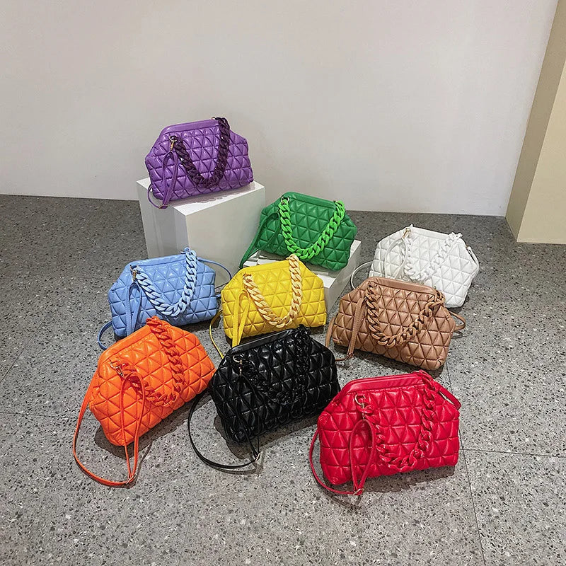 Thick Chain Crossbody Bag Plaid Small Shoulder Bags Tote Clutch