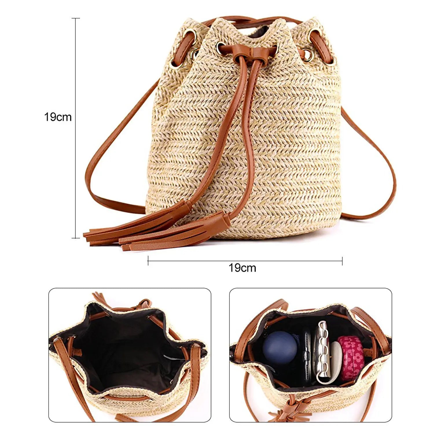 FGGS Summer Beach Bag Tassels Crossbody Bag Women Weaving