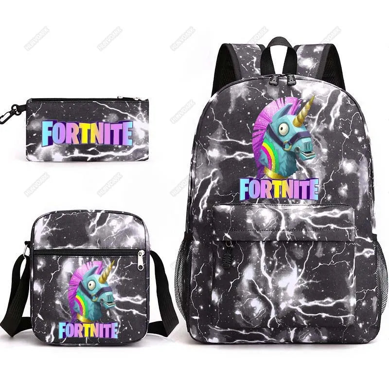 Canvas 3D Pattern School Bag Set for Women Men