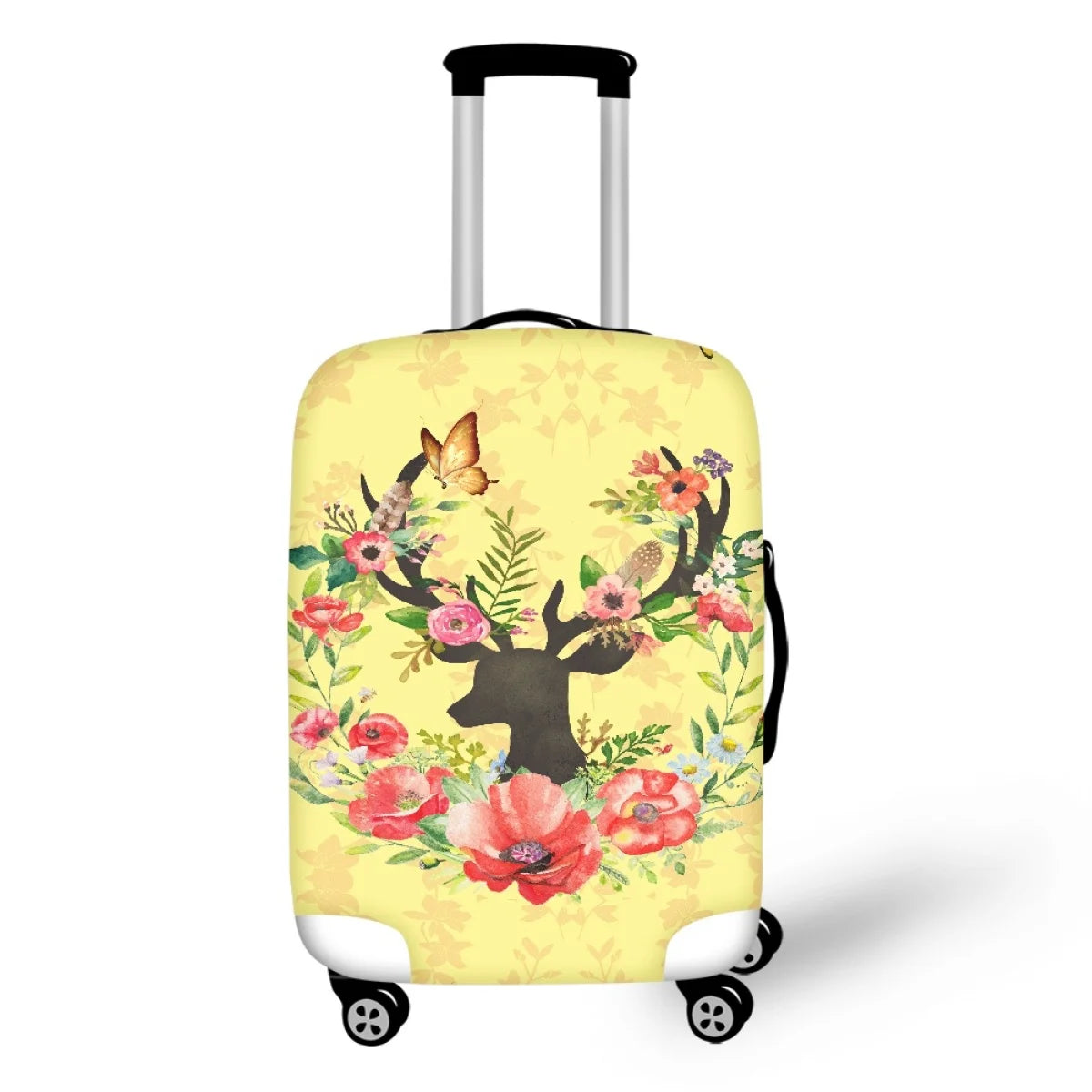 Waterproof Stretch Checked Luggage Cover Reindeer and Flower Print
