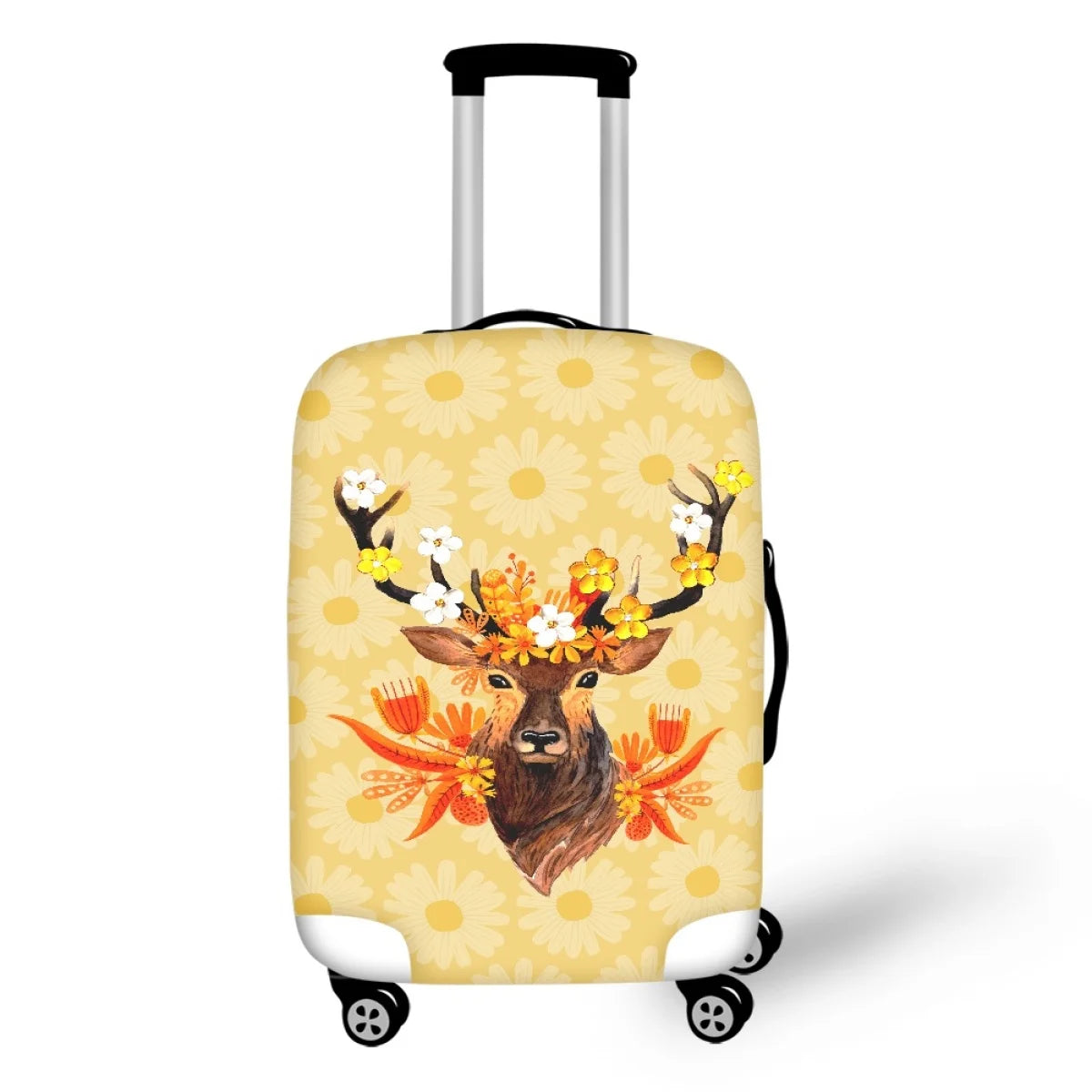 Waterproof Stretch Checked Luggage Cover Reindeer and Flower Print